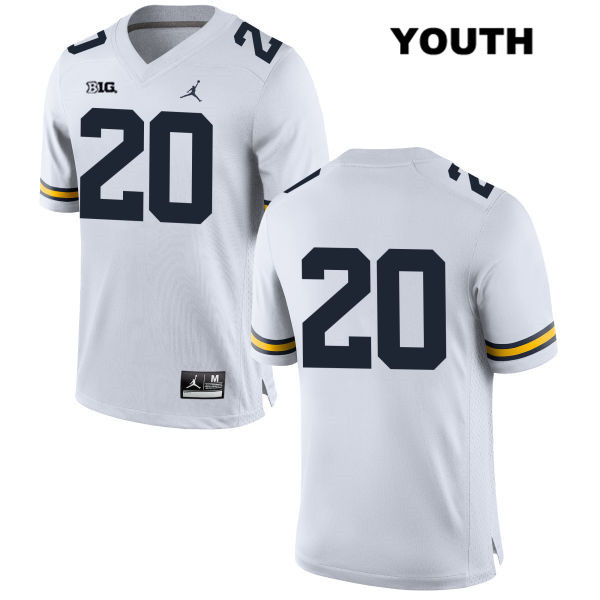 Youth NCAA Michigan Wolverines Brad Hawkins #20 No Name White Jordan Brand Authentic Stitched Football College Jersey YO25I15KS